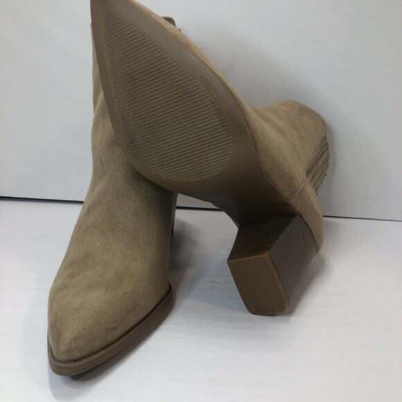 Ankle Booties Boots Women Size 9 Tan Just Fab Stacked Heel Zip Tan Faux Suede - Picture 6 of 10